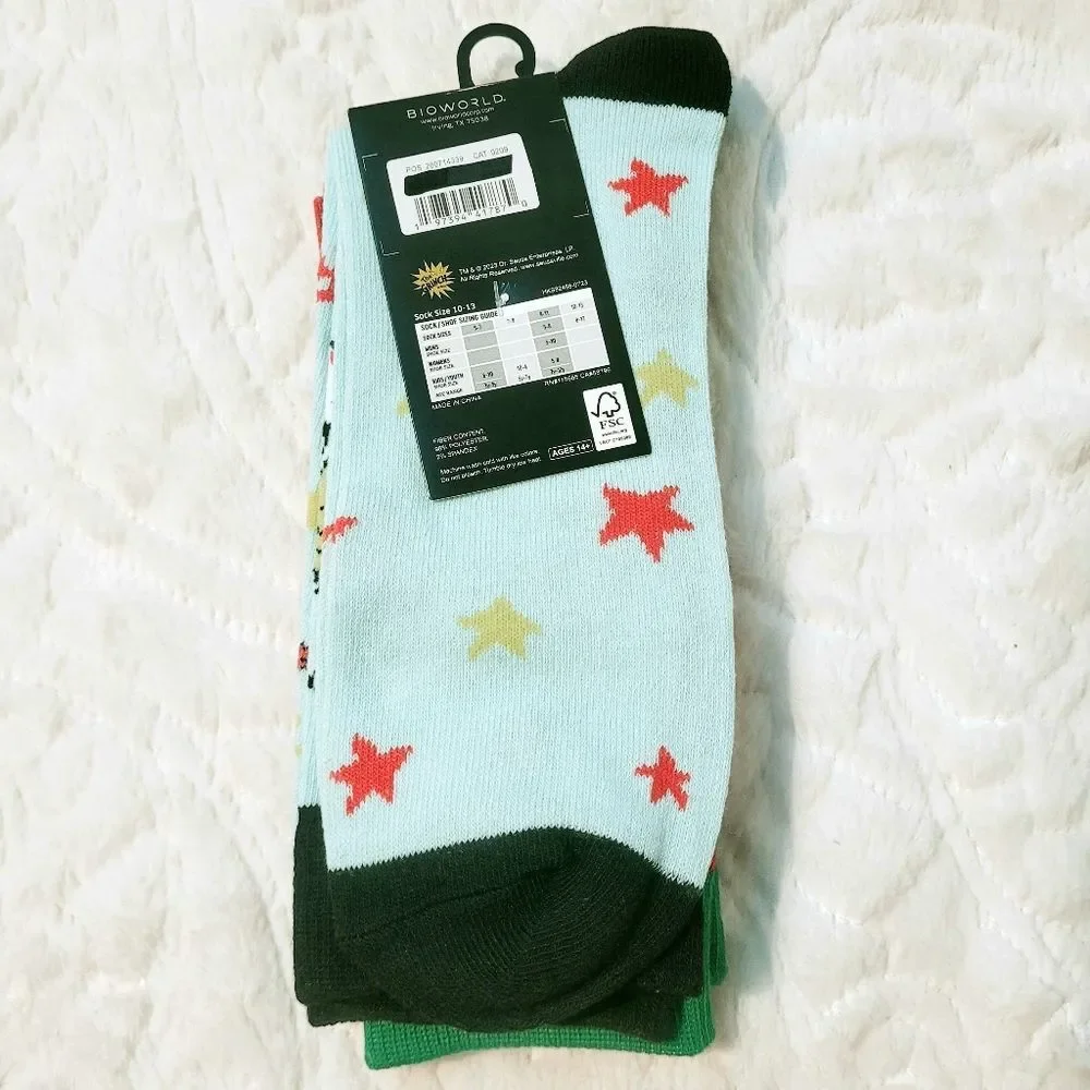 Bioworld Grinch Crew Socks 2 Pair Christmas Mens Sock Size 10-13 Shoes 8-12 New